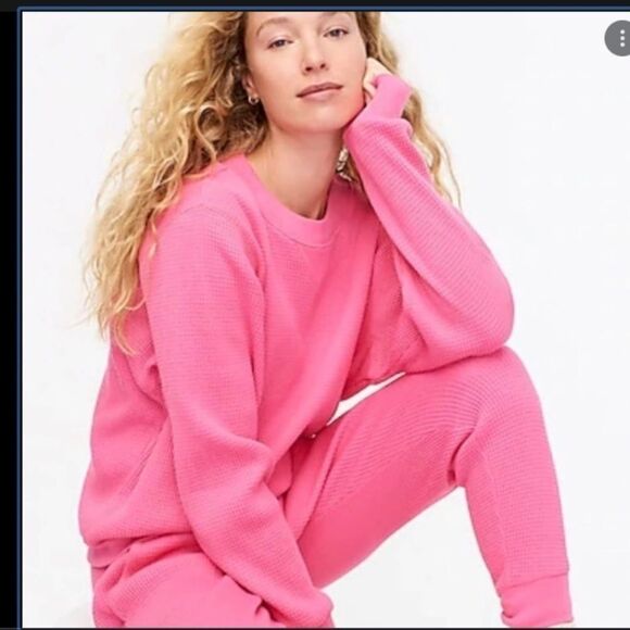 J. Crew Waffle Knit crewneck pullover top sweatshirt sz S Pink - Picture 2 of 7